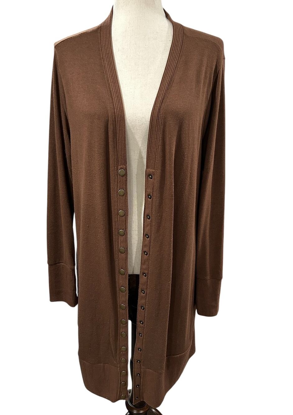 Zenana Outfitters Long Brown Cardigan Snap Front Closure Plus Size 2X